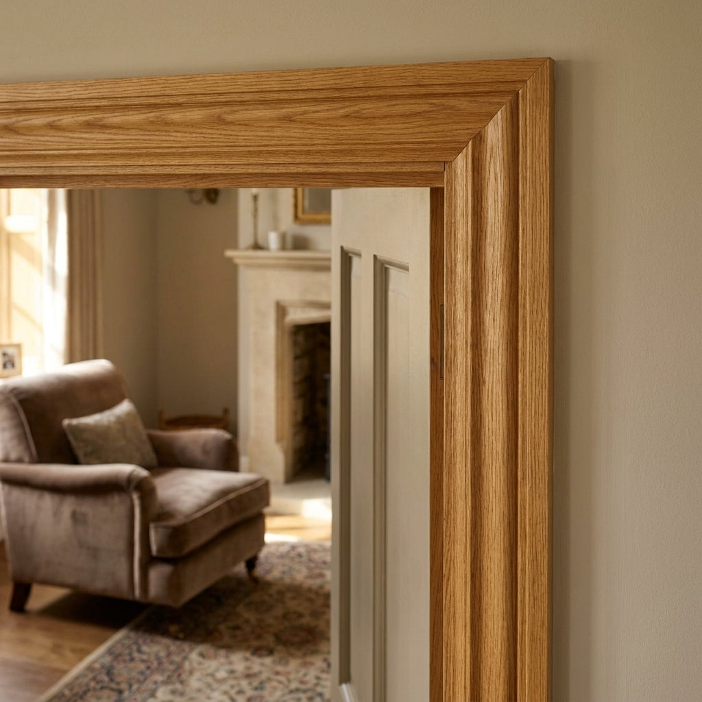 Fully Finished Oak Veneer Door Lining Set 2100mm x 133mm x 18mm - detail view
