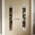 Internal Double Door in Blonde Oak with Clear Glass, Fully Finished - detail view