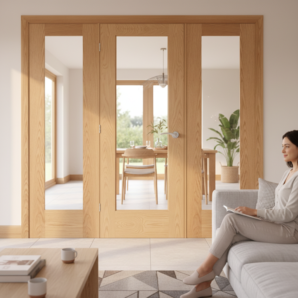 Premium Solid Room Divider with Recessed Panel and Glazed Side Panels - Custom Sizes Available