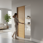 Premium Oak Flush Pocket Door Set - Space-Saving Design with No Bottom Track and 15-Year Guarantee
