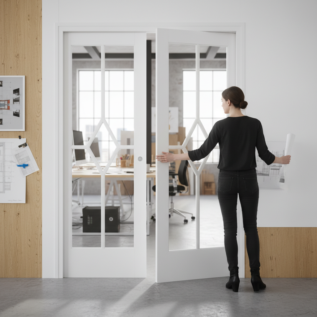 Premium Clear Glazed Double Pocket Door System with 5 Panels and Adjustable Frame Sizes for Stylish Home Transformation