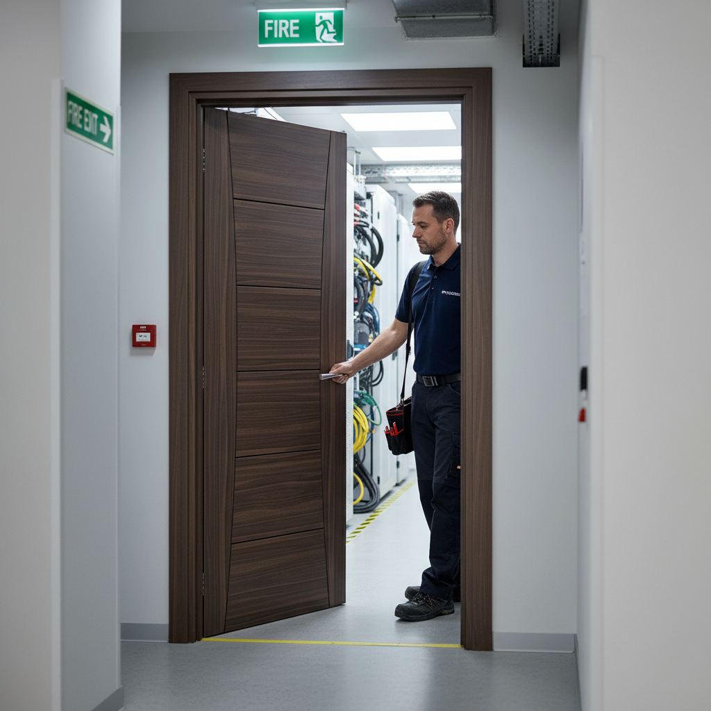 Premium Fully Finished Walnut Fire Door FD30 with Solid Core and Acoustic Properties