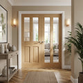 Internal Oak French Door Unfinished 2 Panel 2 Light Clear Bevelled Glass
