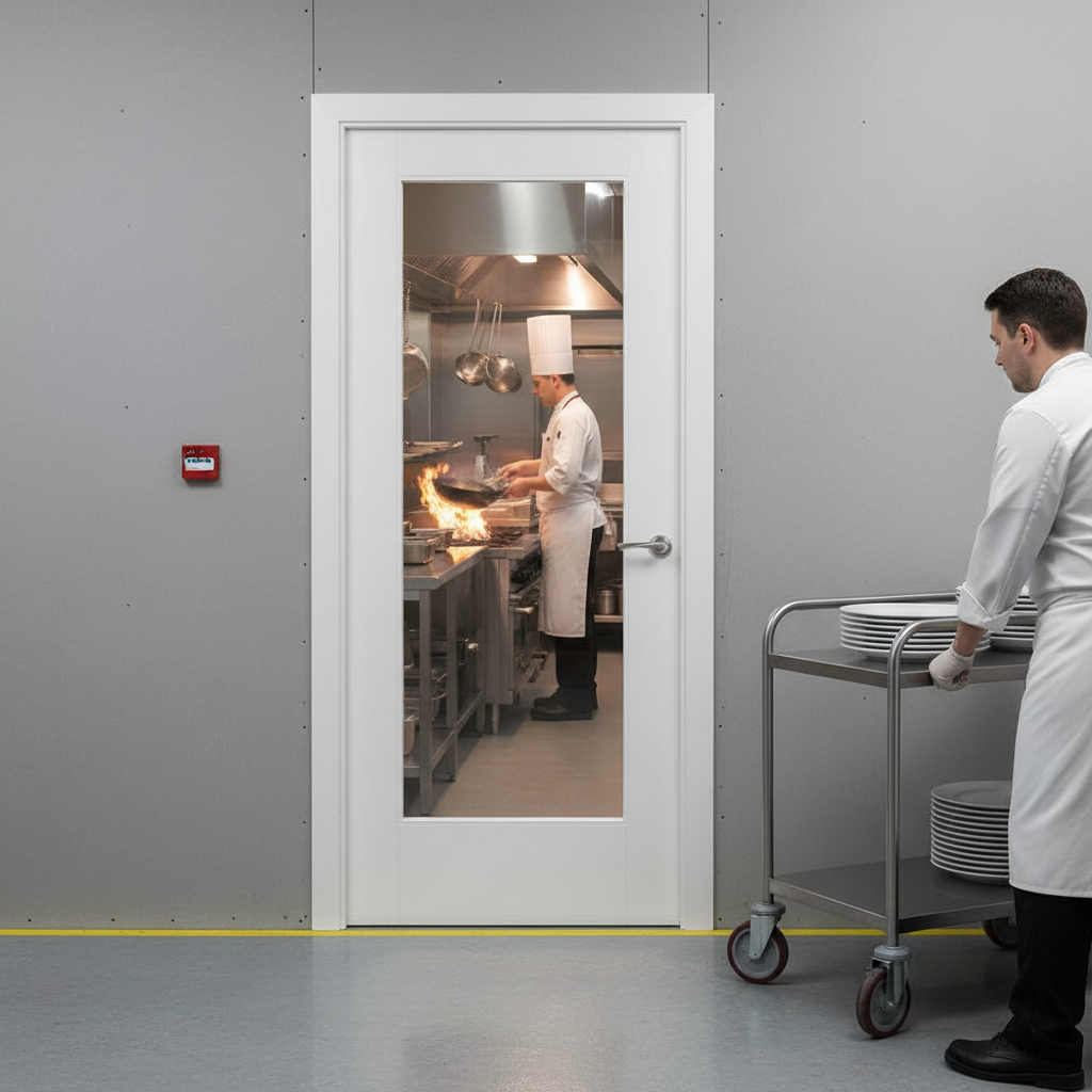 Premium Internal Primed Pattern 10 Clear Glass FD30 Fire Door with Solid Core Construction and Lifetime Guarantee