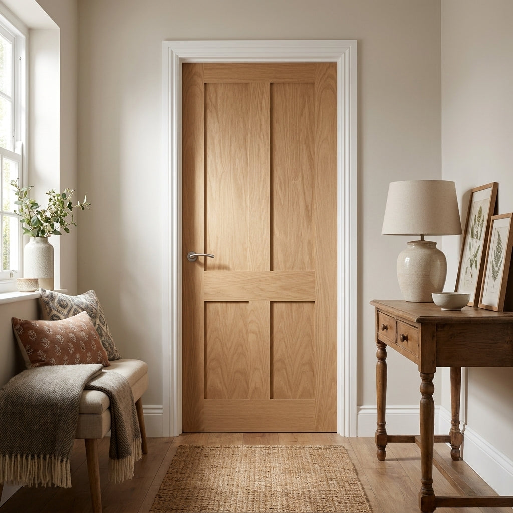 Internal Oak FD30 Fire Door, Victorian Shaker Style, Unfinished, Made-to-Measure