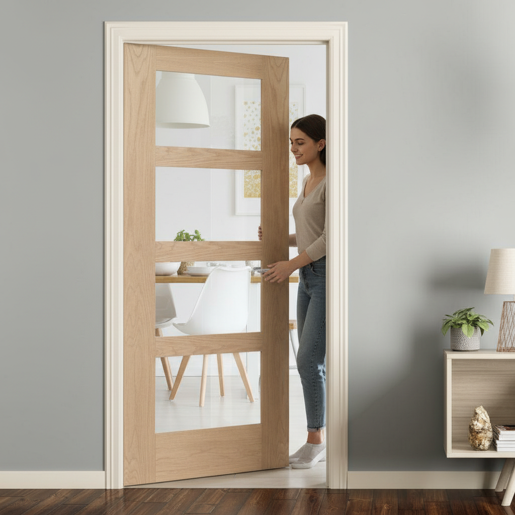 Premium Custom Made Shaker Glazed Door with Toughened Safety Glass and A-Grade Oak Veneer
