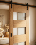 Internal Oak Sliding Door Fully Finished Edison 7 Panel 3 Light Clear Glass - detail view