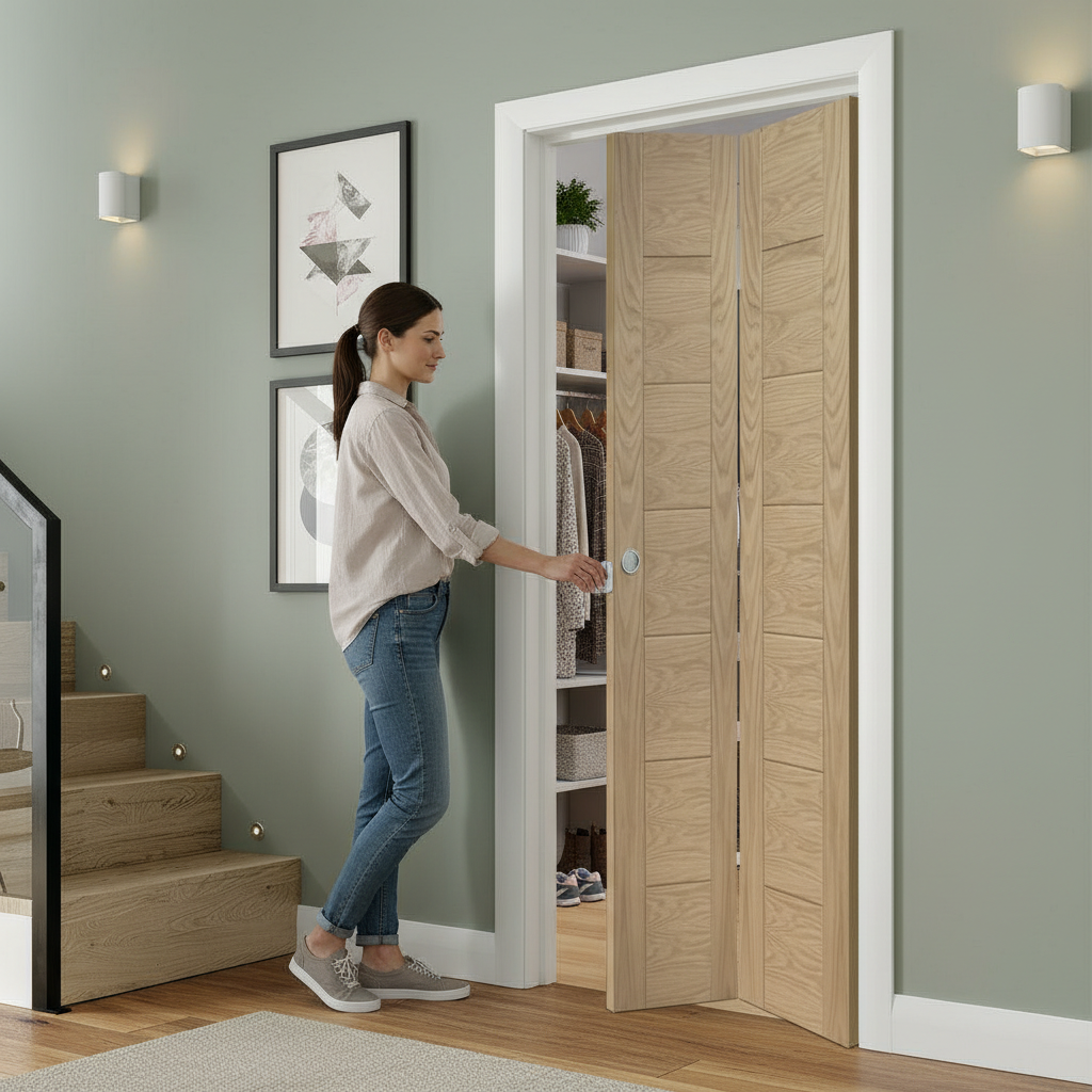 Premium Internal Unfinished Bifold Door with Engineered Construction and Deep U-Groove Design for Custom Finishing