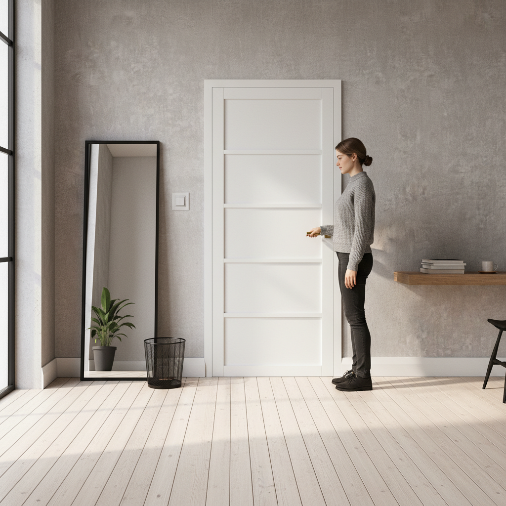 Premium White 5 Panel Industrial Style Door with Solid Softwood Core and 10-Year Warranty