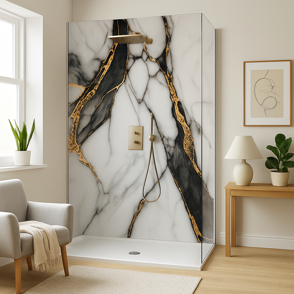 Gloss PVC Shower Wall Panel in Portoro Marble Finish