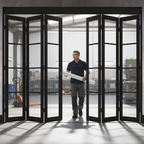 Premium Industrial Style Folding Doors - 6 Door Room Divider with Slim-Profile Frames and Large Glass Panels