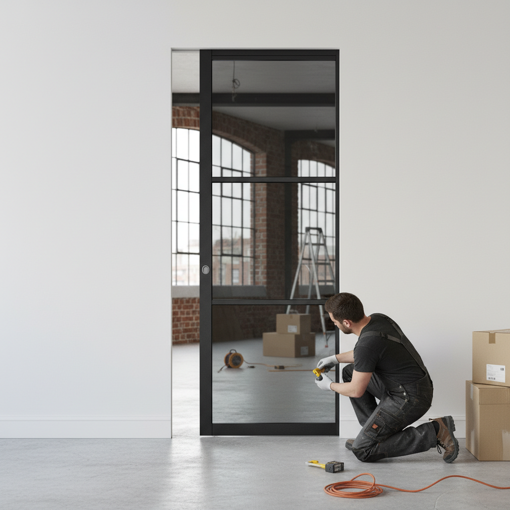 Premium 3L Tinted Glazed Flush Pocket Door Set with No Bottom Track and Space-Saving Design