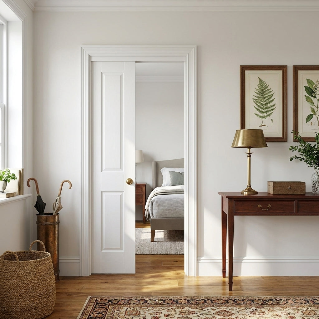 Internal Bi-Fold Door, White, Primed Finish, Victorian Shaker 4 Panel