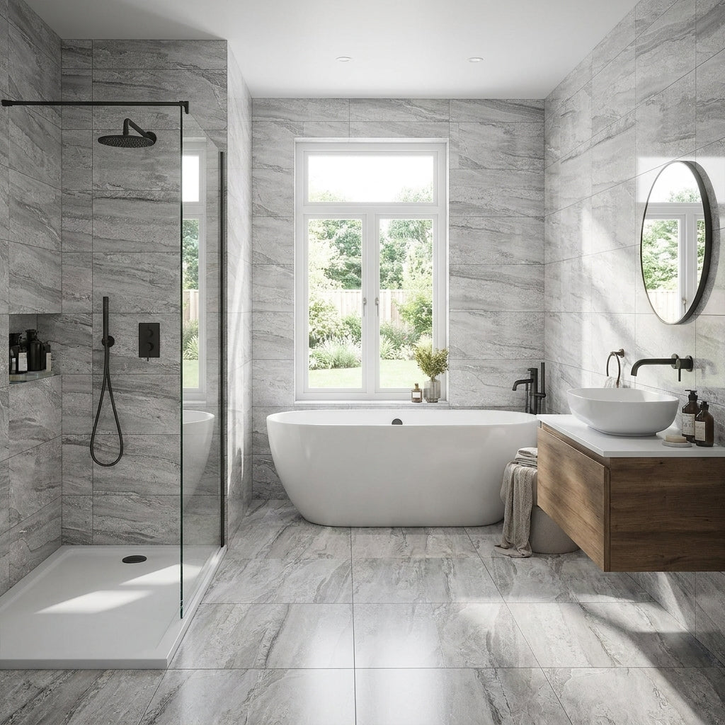 Arden Grey Gloss Smooth Ceramic Wall Tile 300 x 600mm for Interiors
