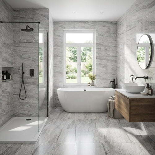 Arden Grey Gloss Smooth Ceramic Wall Tile 300 x 600mm for Interiors