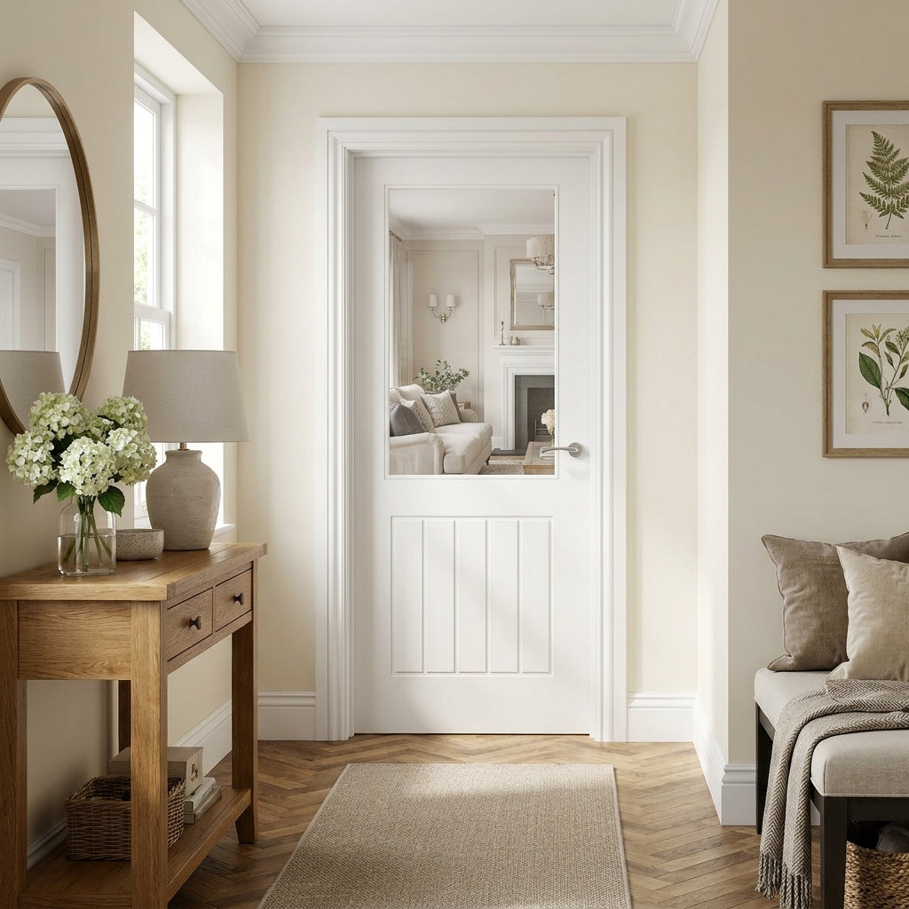 Internal White Cottage Door Primed Finish 1 Light Clear Glass