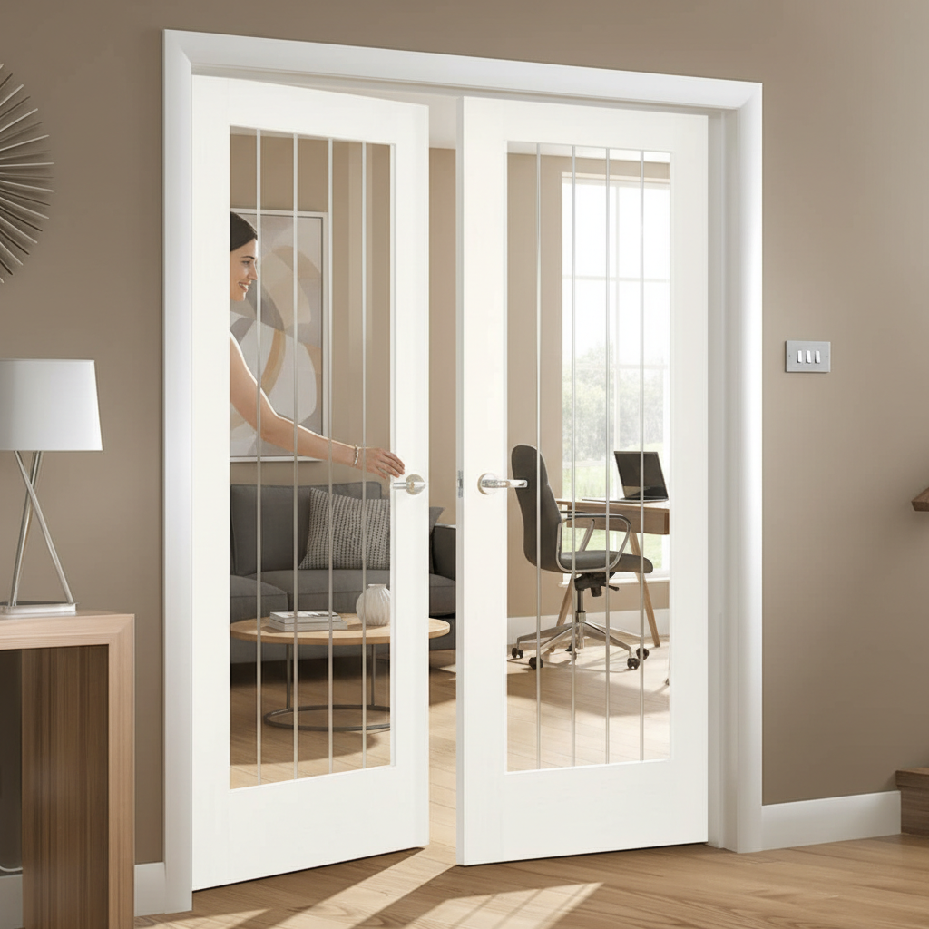 Premium White French Doors with Etched Glass - Contemporary Style for Bright Interiors
