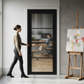 Premium Internal Fully Finished 4 Light Reeded Glass Industrial Studio Door with Jet Black Finish for Contemporary Interiors