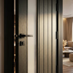 Black Internal Made-to-Measure Fully Finished Oak Door with 1 Light Offset Obscure Glass - detail view