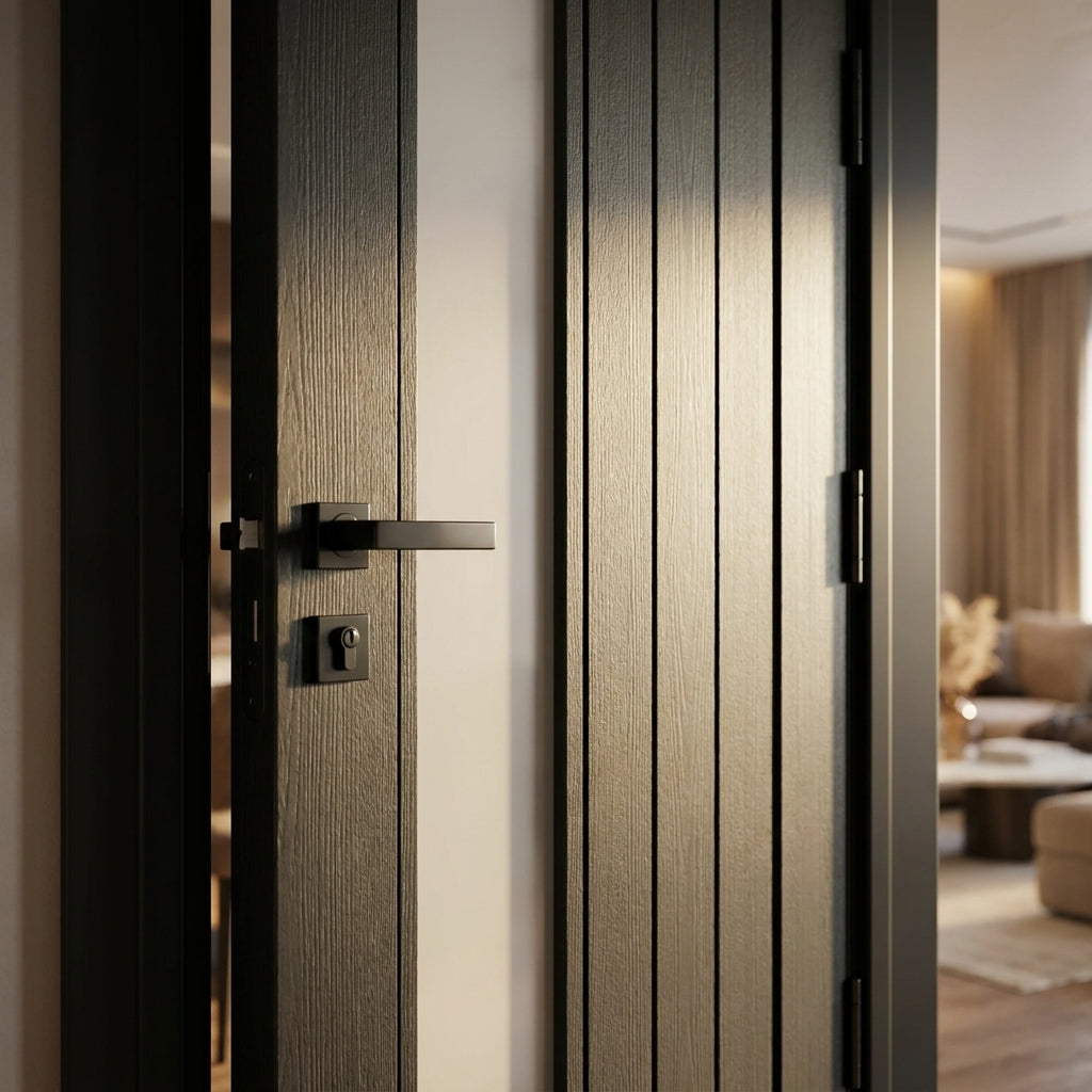 Black Internal Made-to-Measure Fully Finished Oak Door with 1 Light Offset Obscure Glass - detail view