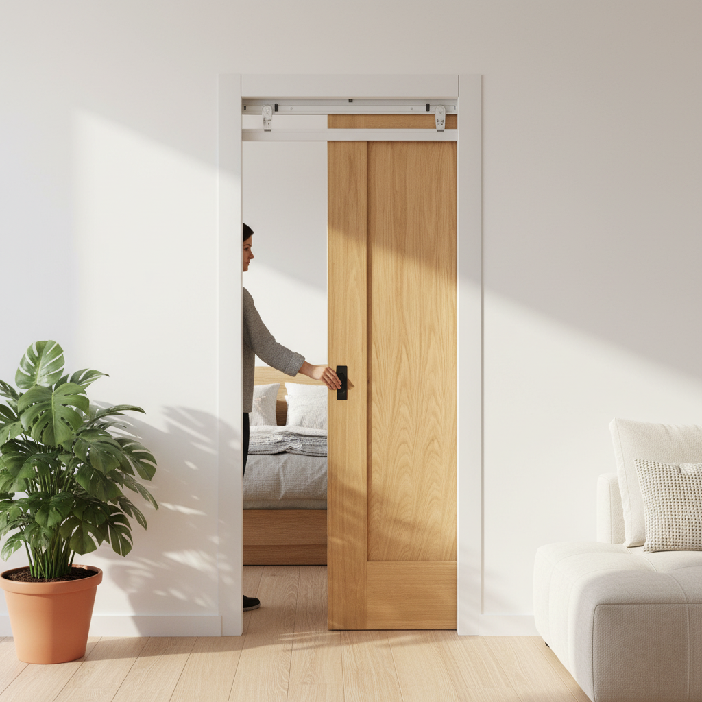 Premium Unfinished Oak Pattern 10 Single Panel Framed Pocket Door Set - Modern Design for Space-Saving Solutions