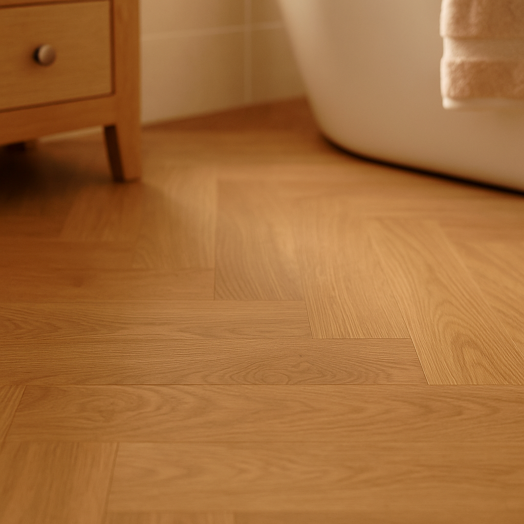 Oak Herringbone Laminate Flooring, 8mm Thick, Water-Resistant, Lifetime Guarantee - detail view