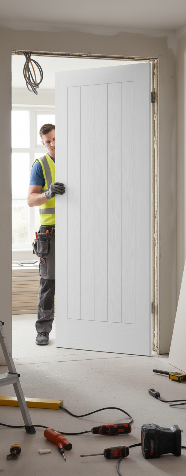 Premium Textured White Vertical 5 Panel Internal Door - Hollow Core with Fire Rated Option and 10-Year Guarantee