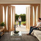 Premium Oak French Doors with Matching Side Panels - Stylish Room Divider with Curved Glass