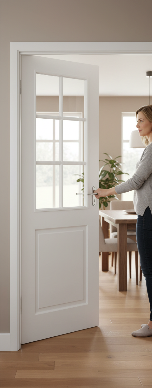 Premium 6-Panel Smooth White Moulded Glazed Internal Door with Clear Glass and Hollow Core Design