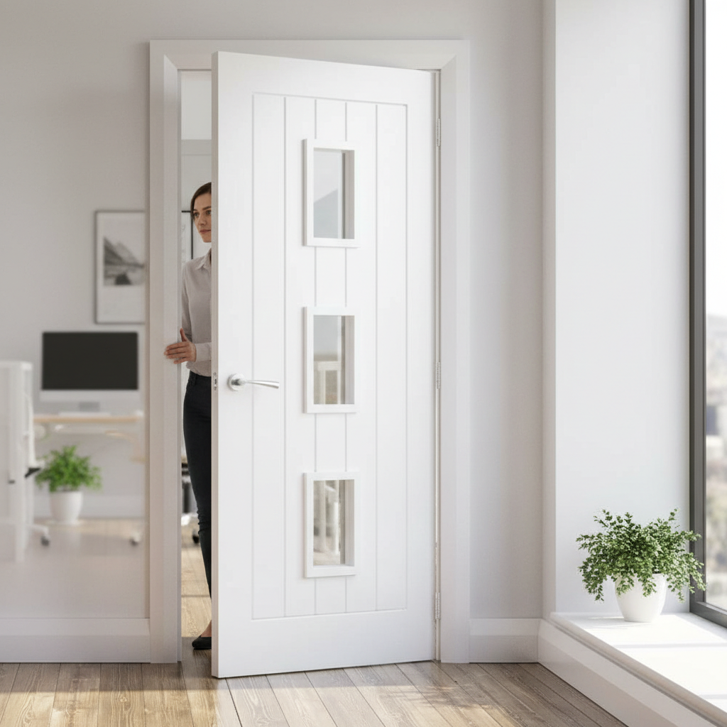 Premium Internal Clear Glazed Door with Toughened Glass Panels and White Primed Finish for Stylish Interiors