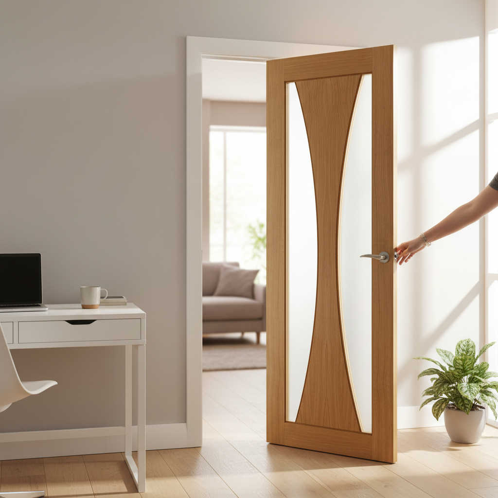 Premium Internal Obscure Glazed Oak Door with Deep U-Groove Design and Customizable Finish