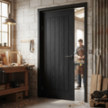 Premium Brushed Black Oak Fire Door with Solid Core, FSC Certified, and 10-Year Guarantee