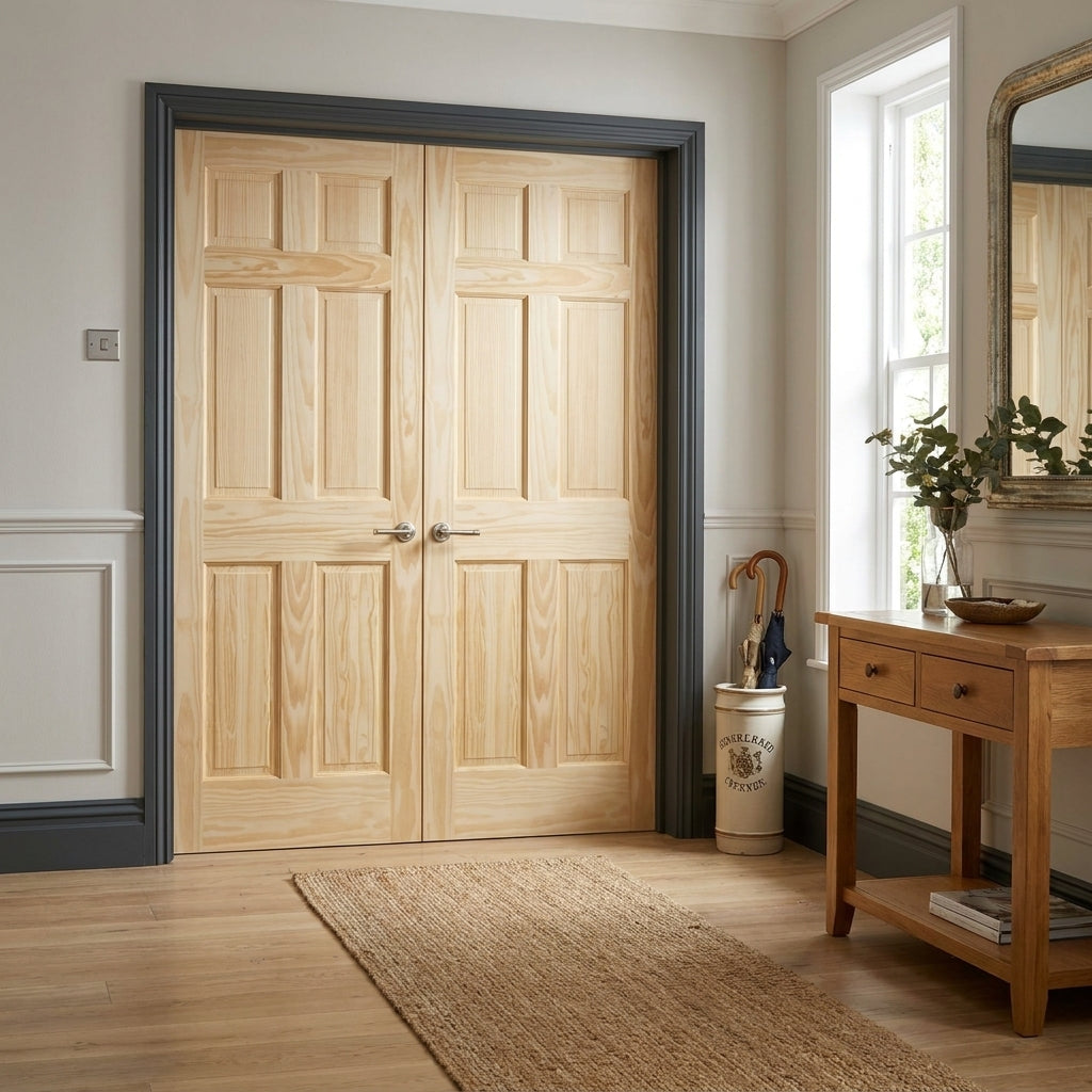 Internal 6 Panel Unfinished Clear Pine Pair Door