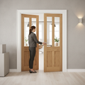 Premium Internal Oak Unfinished Victorian Shaker 2 Panel 2 Light Glazed Pair Door for Elegant Home Design