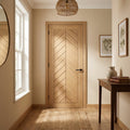 Internal Oak FD30 Fire Door Fully Finished Solid Core Chevron Design