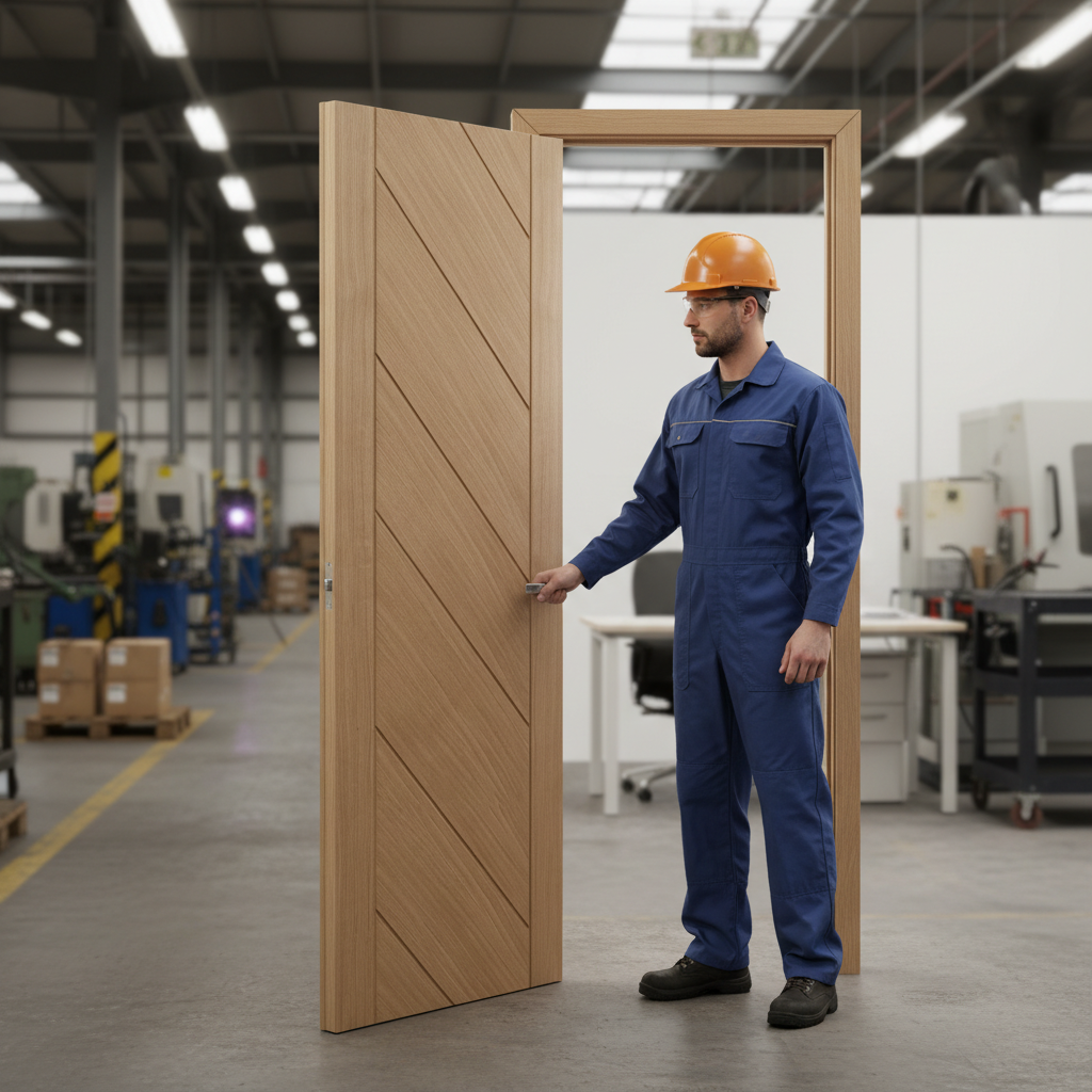 Premium Oak Internal Fire Door with Diagonal Panels and U-Grooves for Modern Spaces