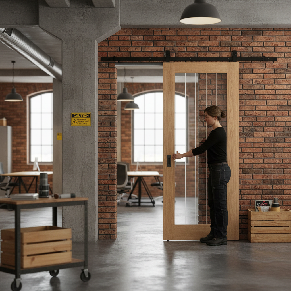 Premium Unfinished Oak Sliding Door with Obscure Lined Clear Glass - Top Mounted for Seamless Operation