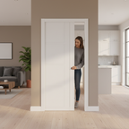 Premium White Flush Pocket Door Set with No Bottom Track and Adjustable Doorstop for Contemporary Spaces