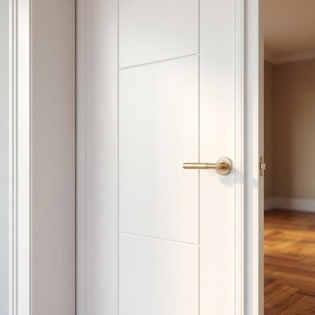 Internal 3 Panel White Primed Door Pair with Semi-Solid Core - detail view