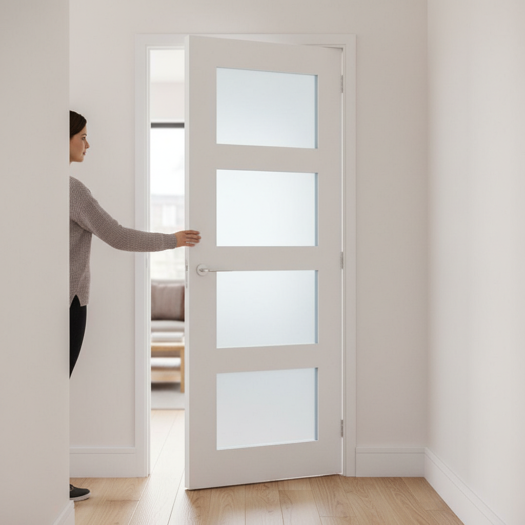 Premium White Primed Obscure Glazed Internal Door with Contemporary Design and 10 Year Guarantee
