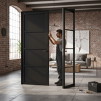 Premium Industrial Style Offset French Doors with Demi Panel ·Sleek Design, Multiple Size Options, and Customizable Hardware