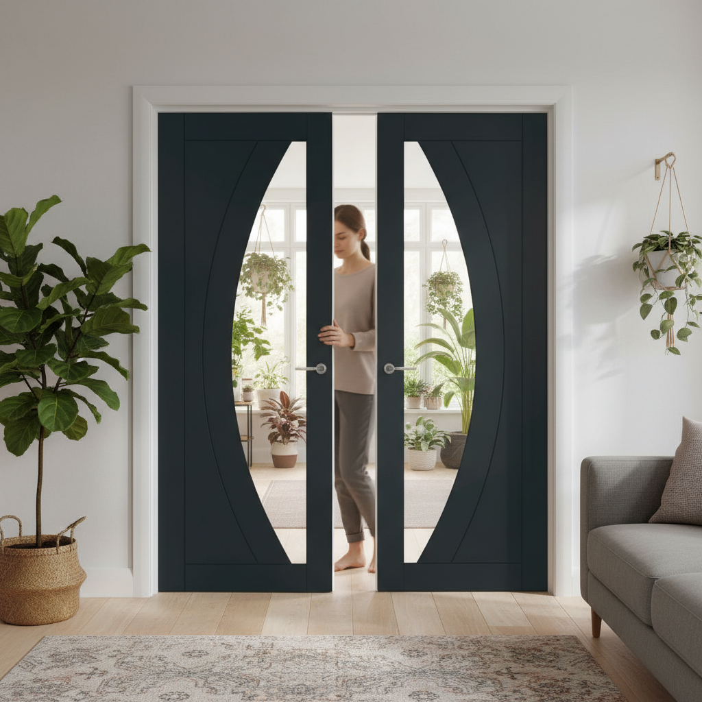 Premium Clear Glazed French Doors with Deep U-Groove Design and Engineered Construction for Strength and Stability