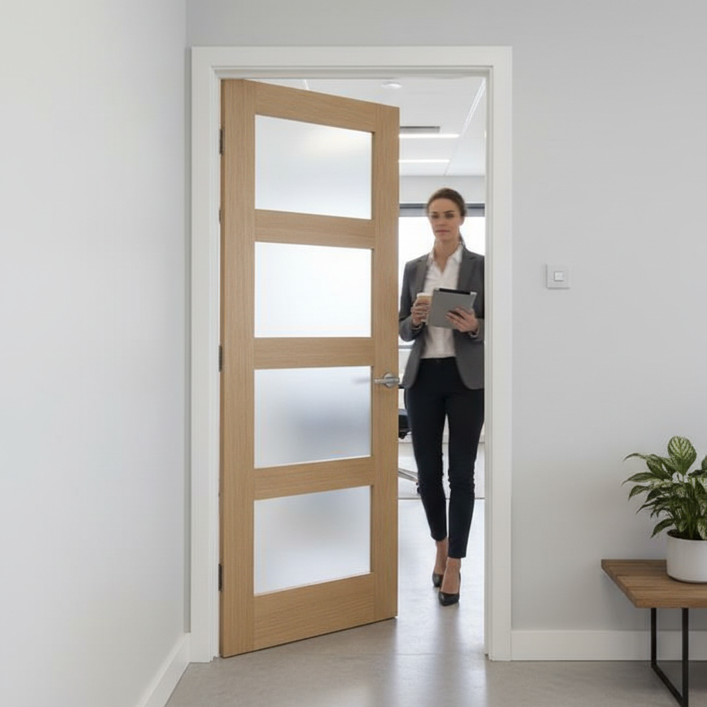Premium Contemporary 4L Oak Internal Glazed Door with Frosted Glass for Modern Interiors