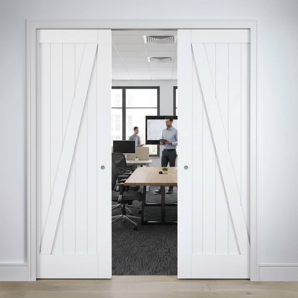 Premium Heavy Duty Telescopic Pocket Door System - White Finish with Comprehensive Wooden Jamb Kit and 15-Year Guarantee