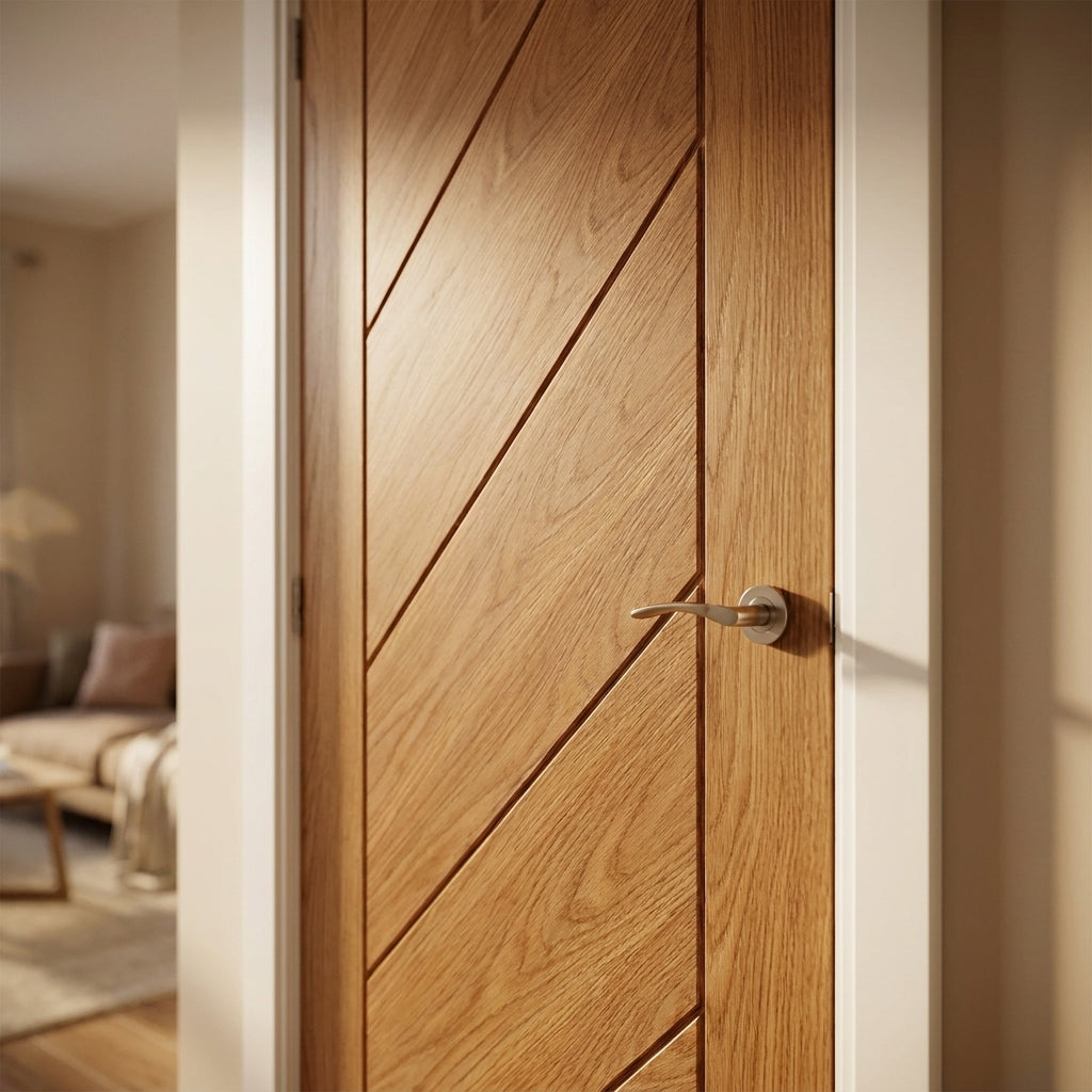 Internal Oak Door, Fully Finished, Solid Engineered Core, Monza Design - detail view