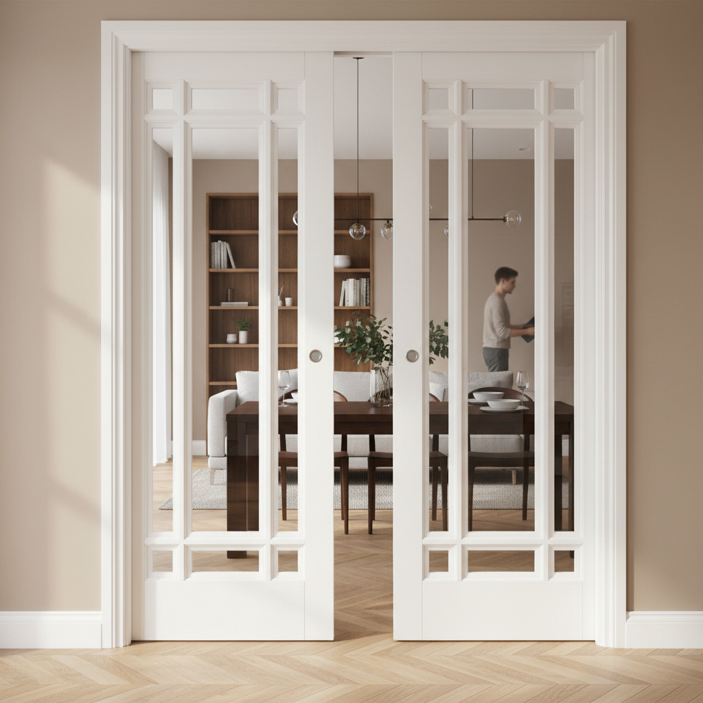 Premium Clear Glazed Double Pocket Door Set with Galvanised Steel Frame and 15-Year Guarantee