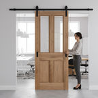 Fully Finished Rustic Oak 4 Panel Clear Glazed Sliding Door Set - Elegant Design with Smooth Functionality - Image 2