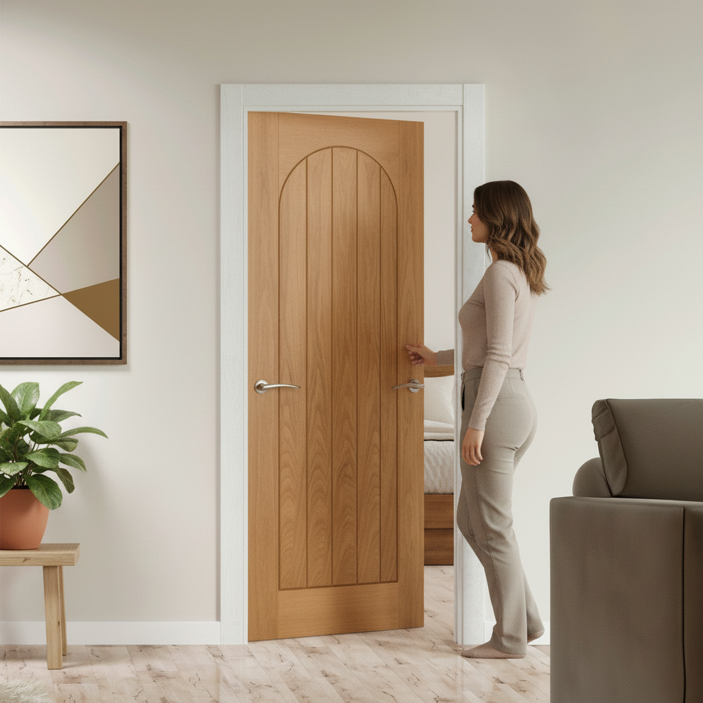 Premium Internal Fully Finished Arched Square Top Door with Solid Engineered Core and Rich Oak Finish for Elegant Interior Design
