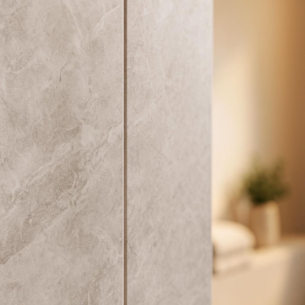 Matt Waterproof Wall Panelling in Smokey Stone - 2420mm - detail view