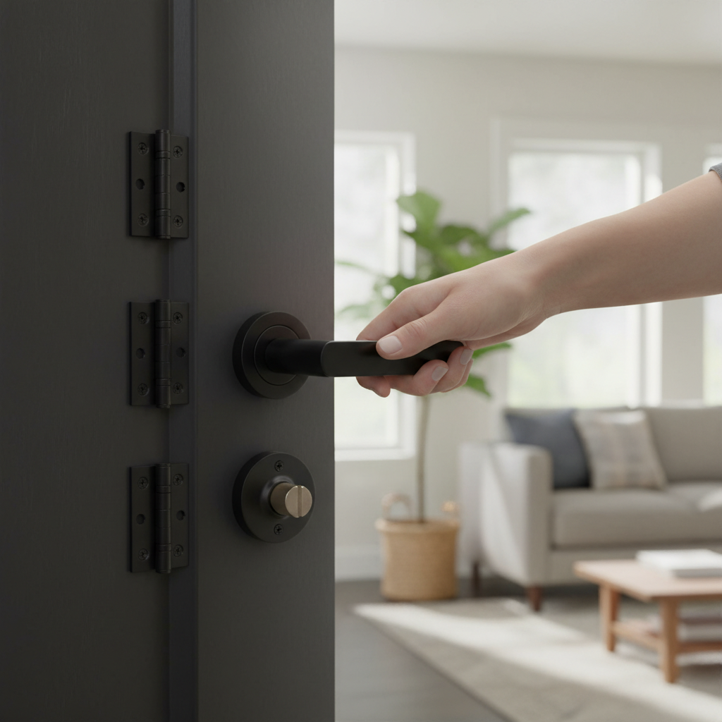 Premium Matt Black Door Handle Pack with Lever Design, Hinges, and Lock Options for Elegant Interior Doors